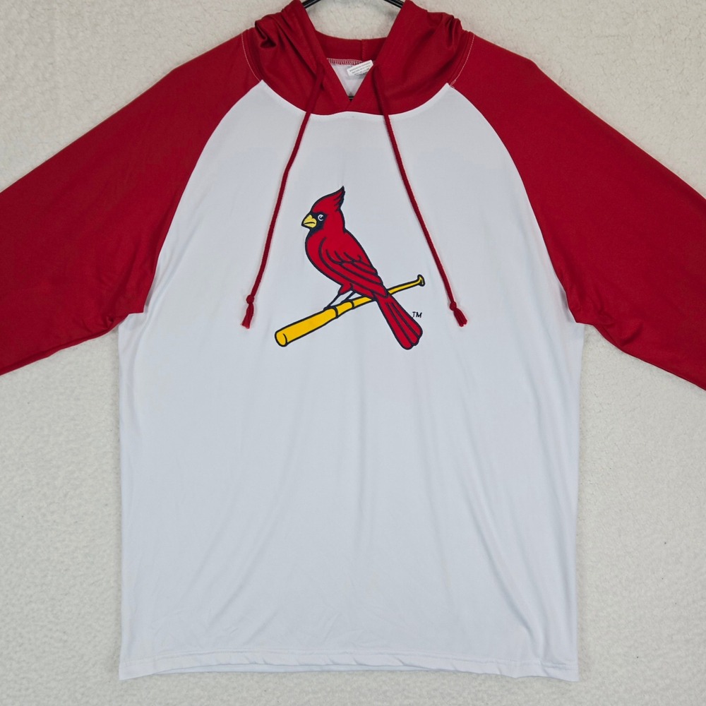 MLB St Louis Cardinals Hoodie Mens XL White Red Raglan Bird Bat‎ Phillips 66 Top - Picture 2 of 11